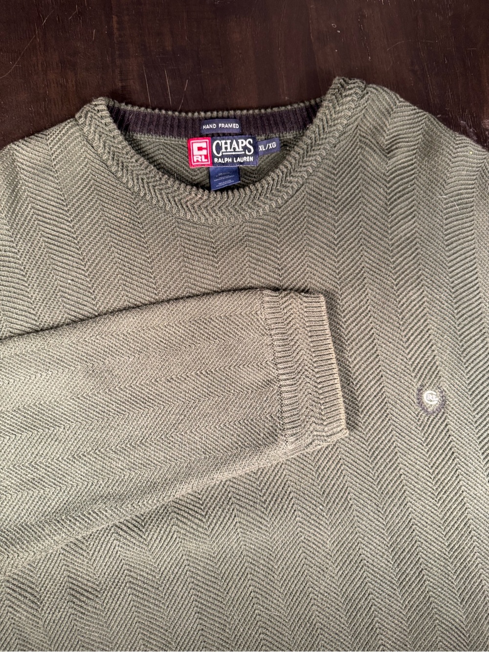 VTG Chaps by Ralph Lauren Green Herringbone Crewneck Sweater